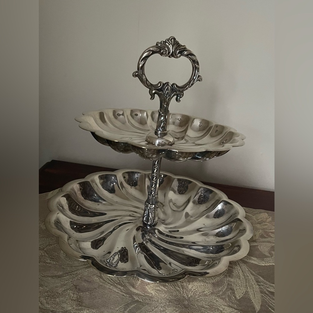 Elegant Two-Tier Swirl Silver Plated Serving Tray